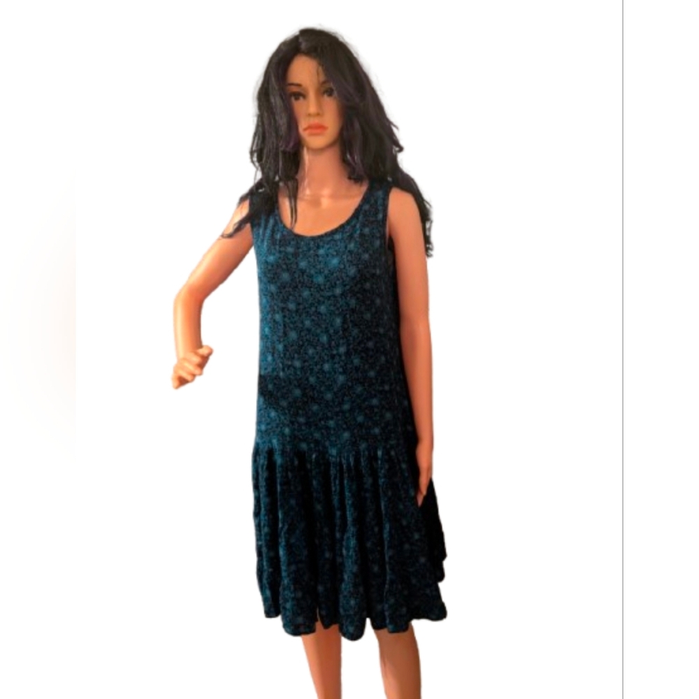 Magic Of The Moon Women's Black/Blue Floral Mini Swing Dress